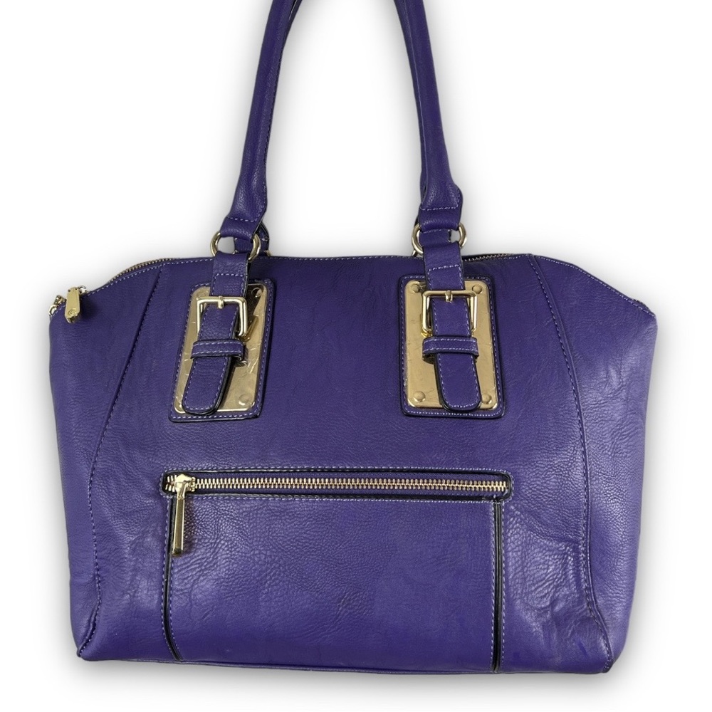NWOT Charming Charlie Purple Vegan Leather Shoulder Bag Satchel With Gold Accent